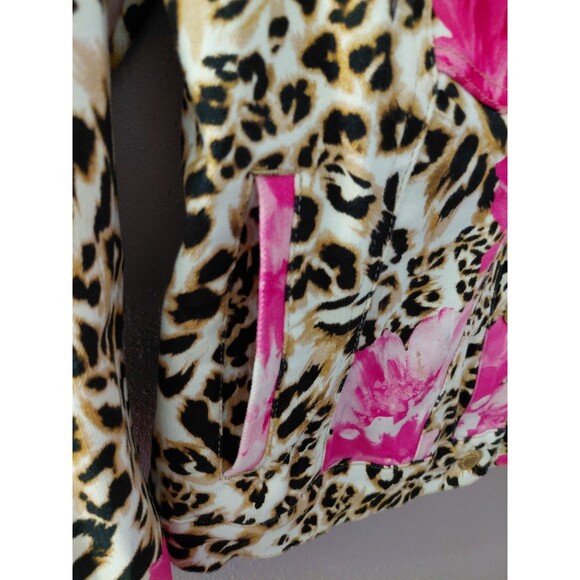 Boston Proper Jean Jacket Women's Size Medium Long Sleeve Floral Leopard Print - Picture 6 of 13